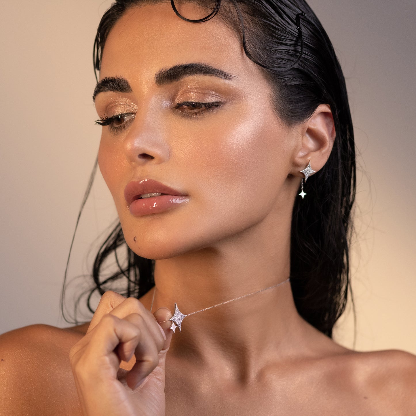 The stellar necklace and earrings model